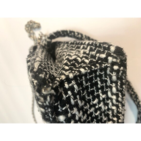 Wild Rose Tweed Handbag Black White Top Handle Removeable Silver Crossbody Chain - Picture 11 of 15